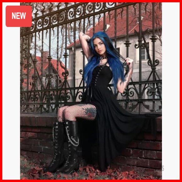 Knee High Combat Boots Platform Heels Wide Calf Lace Up Side Zipper - Picture 5 of 7